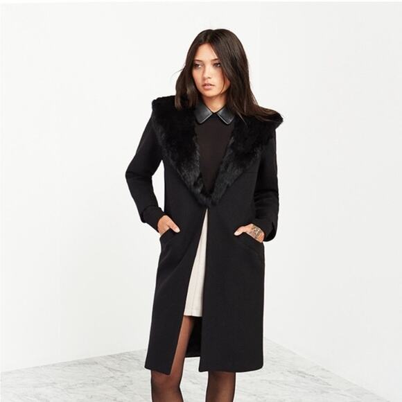 Reformation Raven Overcoat with Faux Fur Collar - Black, Size M - Picture 2 of 8